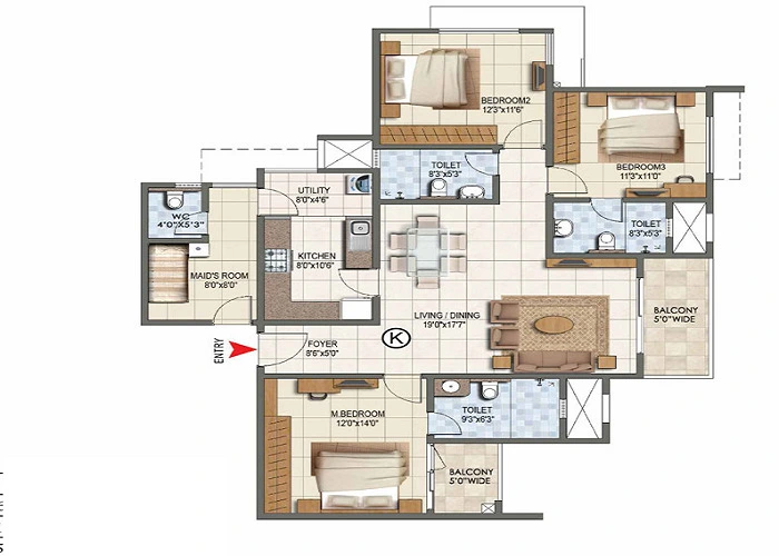 Sattva Exotic 3 BHK Floor Plan